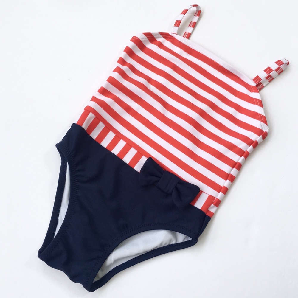 Circo Red & White Striped & Navy Bathing Suit